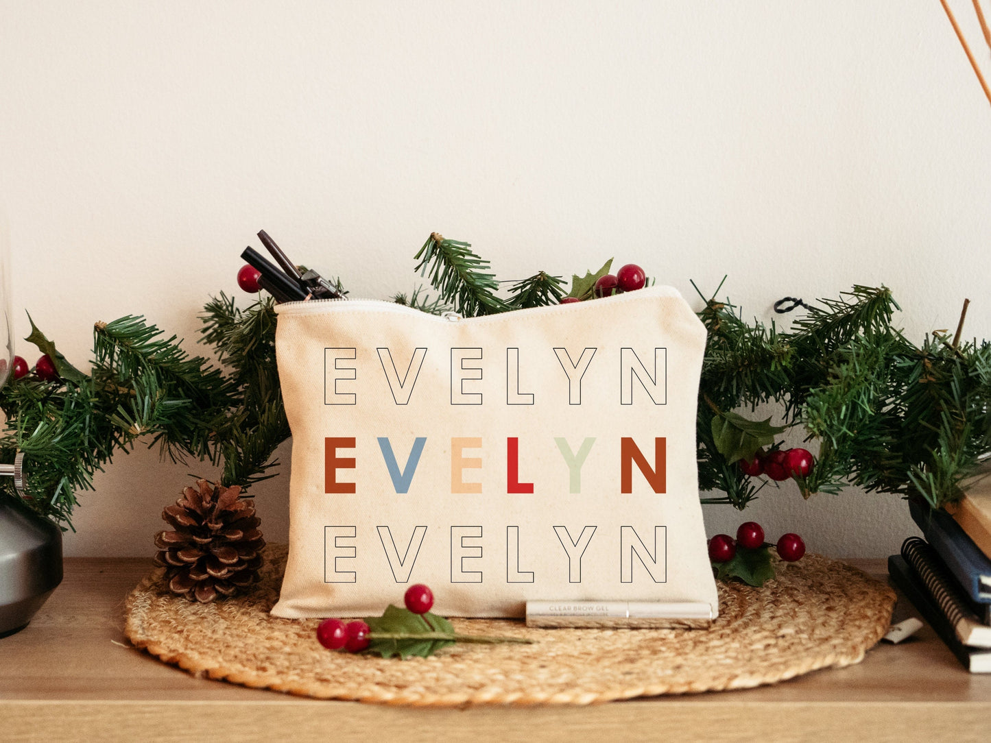 Custom Canvas Travel Makeup Bag, Personalized Name Cosmetic Bag,Travel Makeup Pouch, Travel Accessories, Gifts For Hers, Mother gift, 272-CC