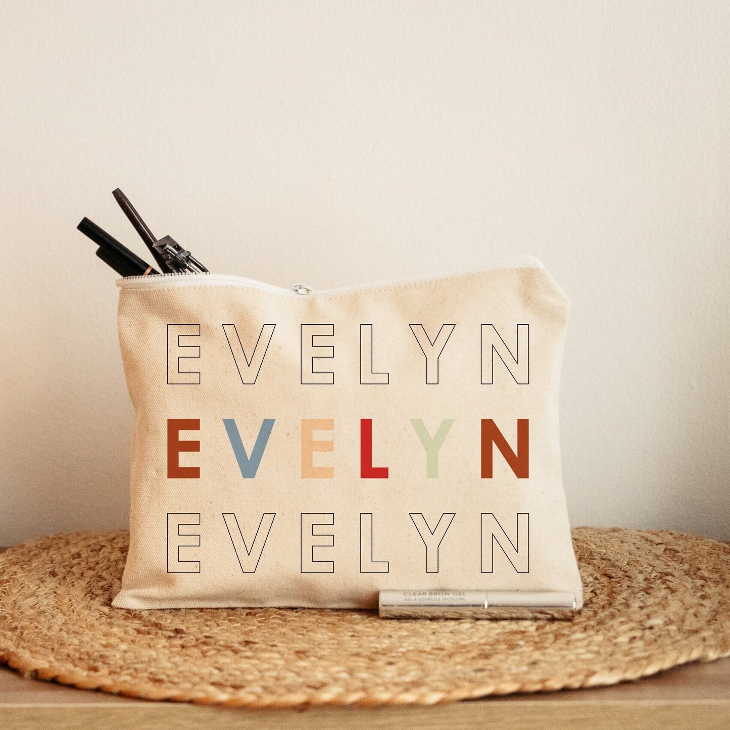 Custom Canvas Travel Makeup Bag, Personalized Name Cosmetic Bag,Travel Makeup Pouch, Travel Accessories, Gifts For Hers, Mother gift, 272-CC