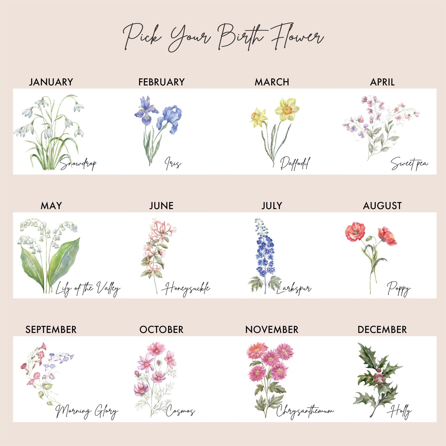 Birth Month Flower Personalized Canvas Tote Bag, Bachelorette Bridesmaid gifts, Birthday Gift for her, Wedding Gift, Gift for Mom, 62-TB