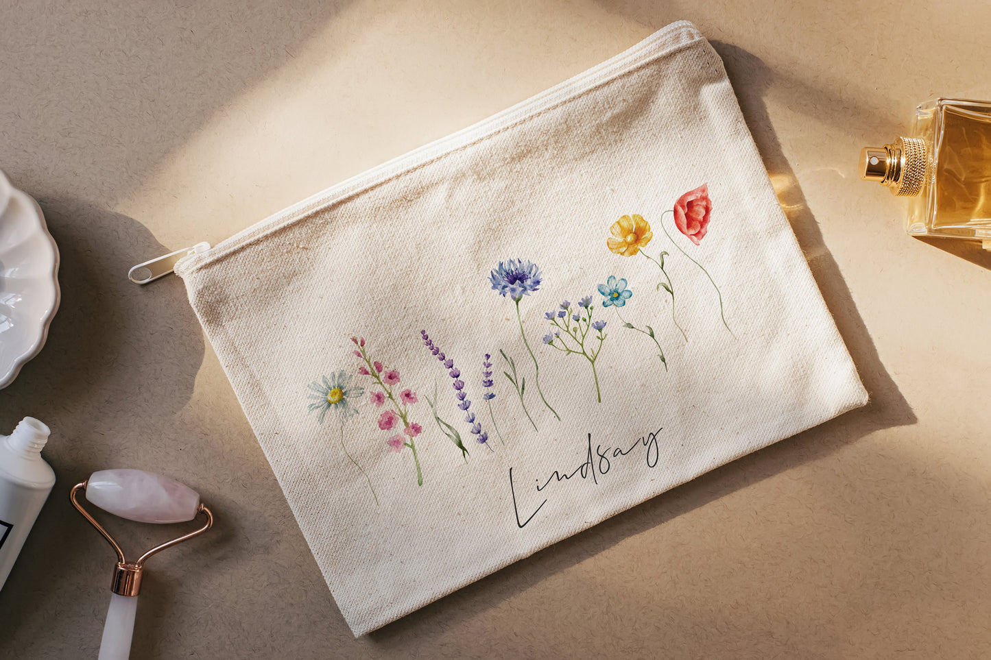 Custom Name Makeup Bag, Personalized Canvas Cosmetic Bag, Gifts For Bride, Bridesmaids, Makeup Pouch,Bachelorette Gifts Bag, 50-CC