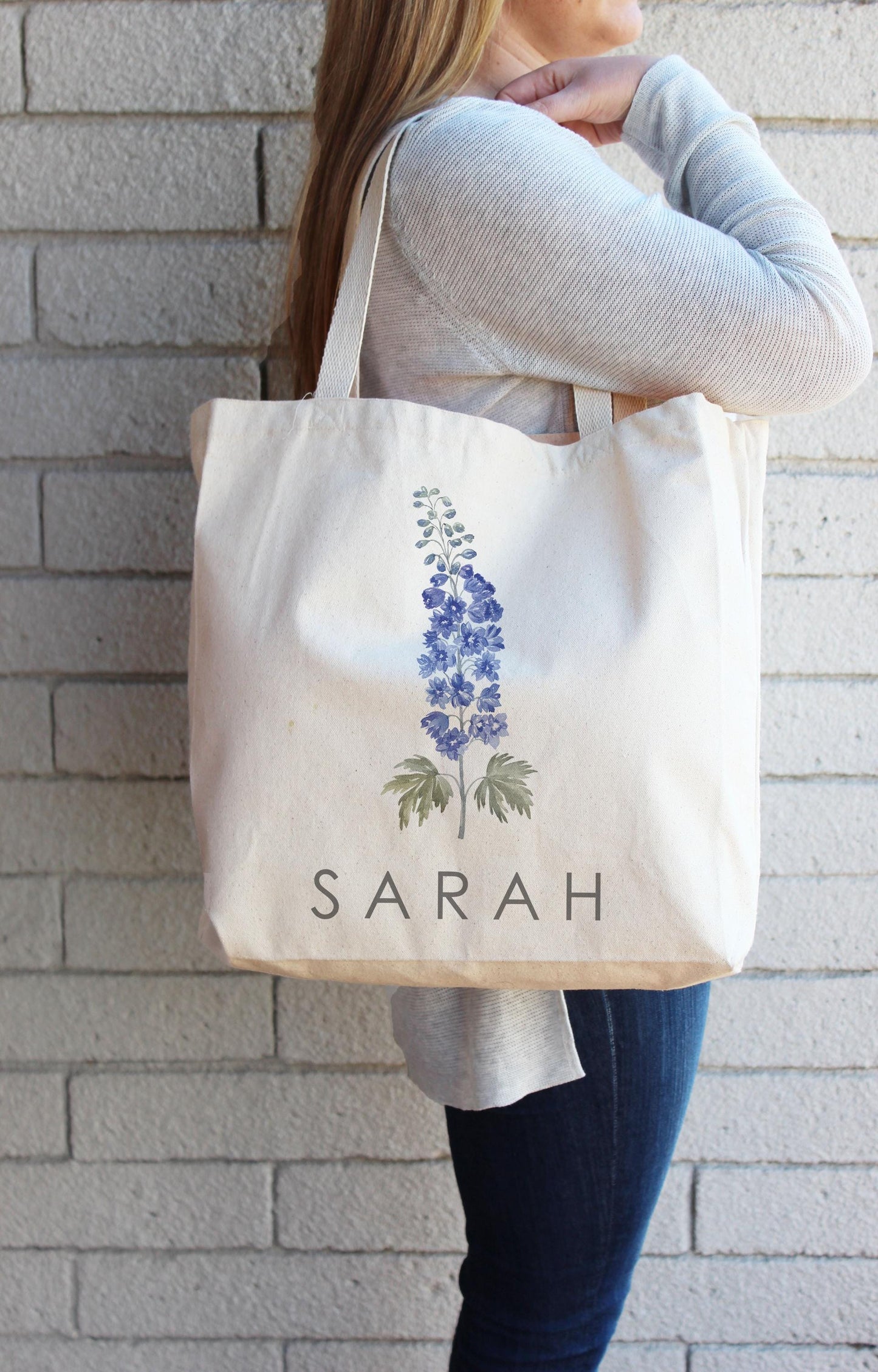 Birth Month Flower Personalized Canvas Tote Bag, Bachelorette Bridesmaid gifts, Birthday Gift for her, Wedding Gift, Gift for Mom, 62-TB