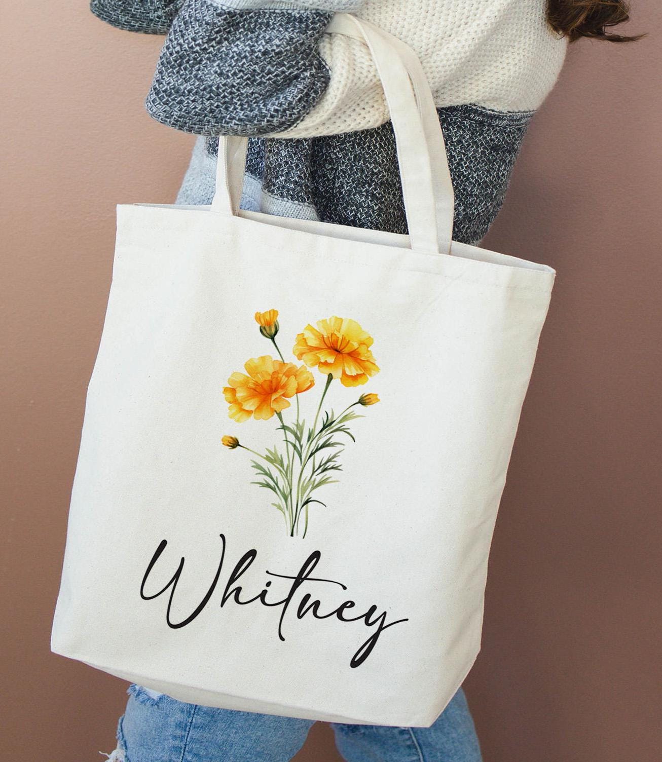 Larkspur Canvas Tote Bags, Birthday Gift for her, bachelorette parties Gift, Gift for Mom, Birth Flower Gift,Wedding bridesmaids Gift,510-TB