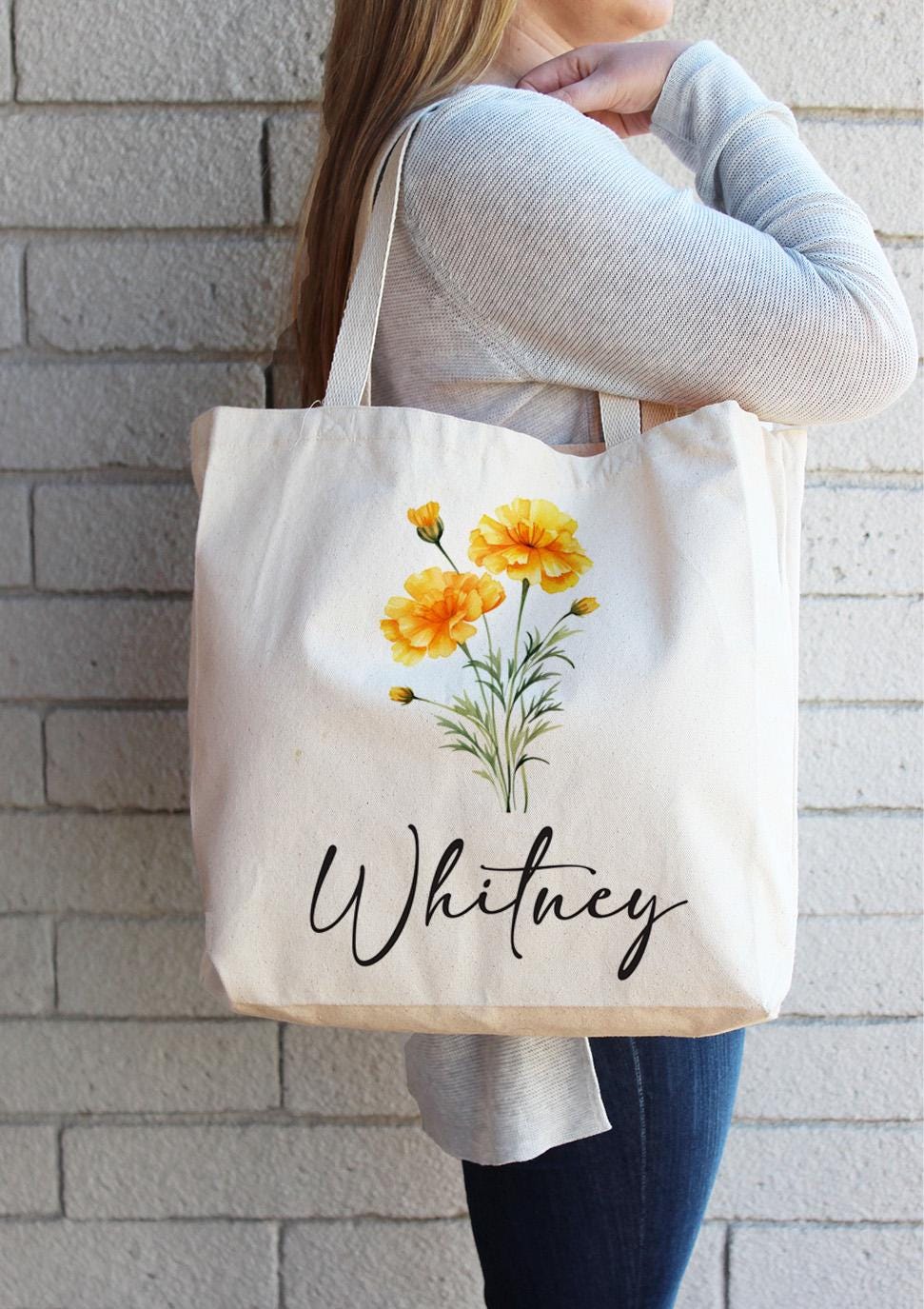 Larkspur Canvas Tote Bags, Birthday Gift for her, bachelorette parties Gift, Gift for Mom, Birth Flower Gift,Wedding bridesmaids Gift,510-TB