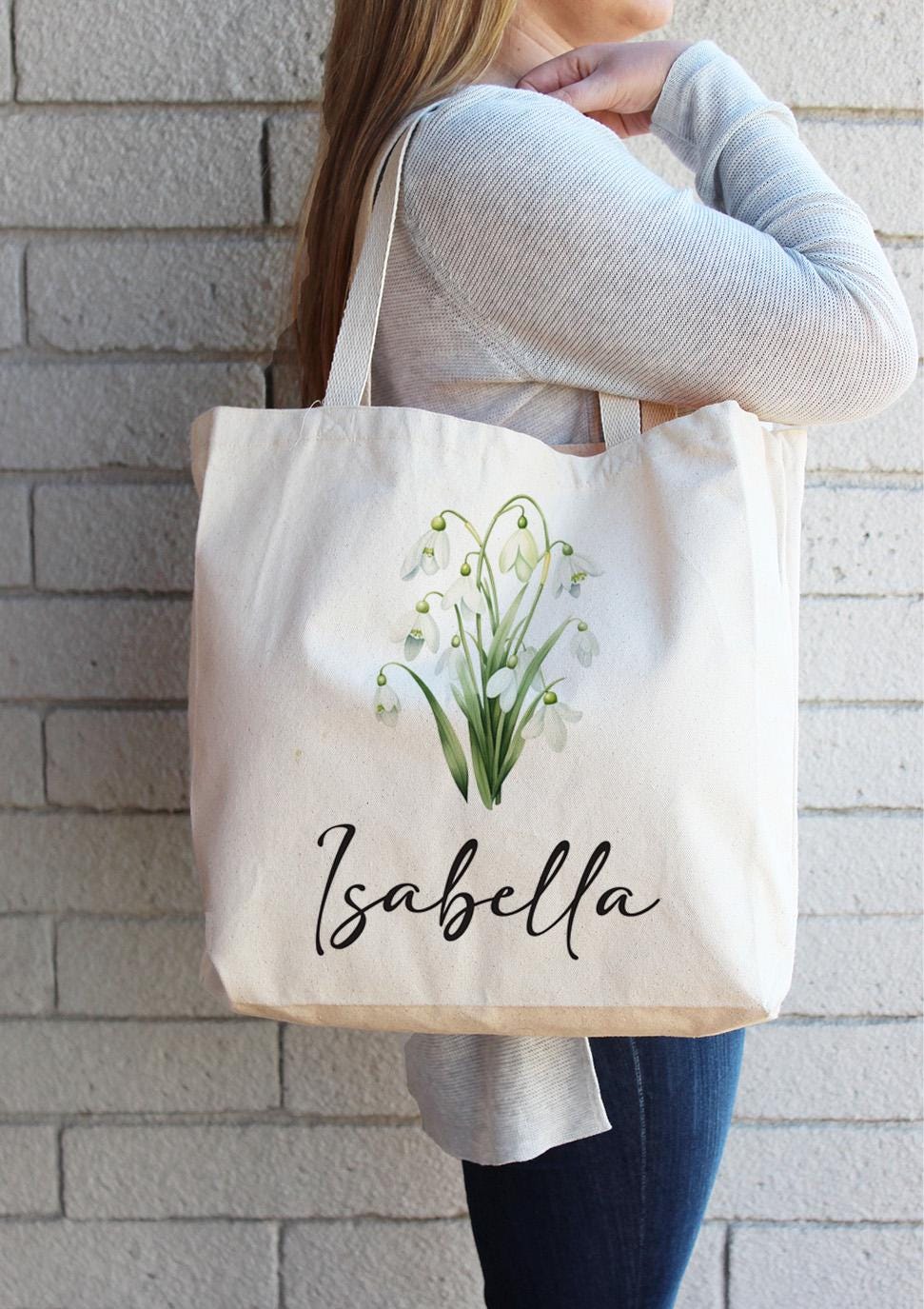 Larkspur Canvas Tote Bags, Birthday Gift for her, bachelorette parties Gift, Gift for Mom, Birth Flower Gift,Wedding bridesmaids Gift,510-TB