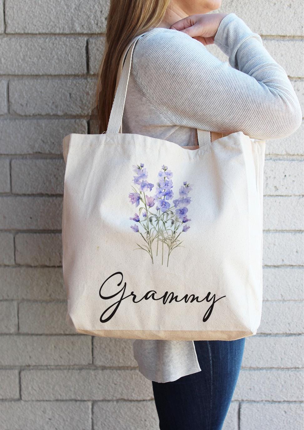 Larkspur Canvas Tote Bags, Birthday Gift for her, bachelorette parties Gift, Gift for Mom, Birth Flower Gift,Wedding bridesmaids Gift,510-TB