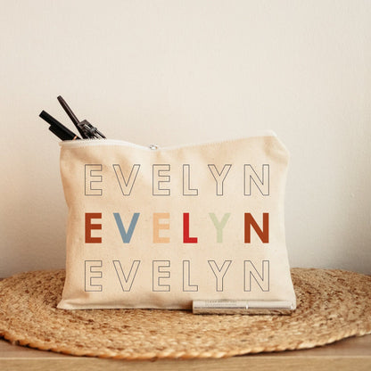 Custom Canvas Travel Makeup Bag, Personalized Name Cosmetic Bag,Travel Makeup Pouch, Travel Accessories, Gifts For Hers, Mother gift, 272-CC