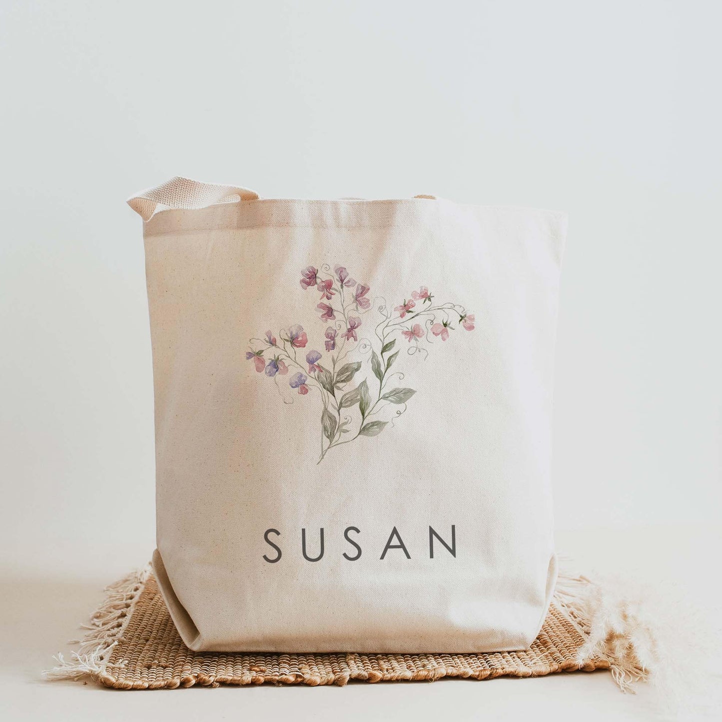 Birth Month Flower Personalized Canvas Tote Bag, Bachelorette Bridesmaid gifts, Birthday Gift for her, Wedding Gift, Gift for Mom, 62-TB