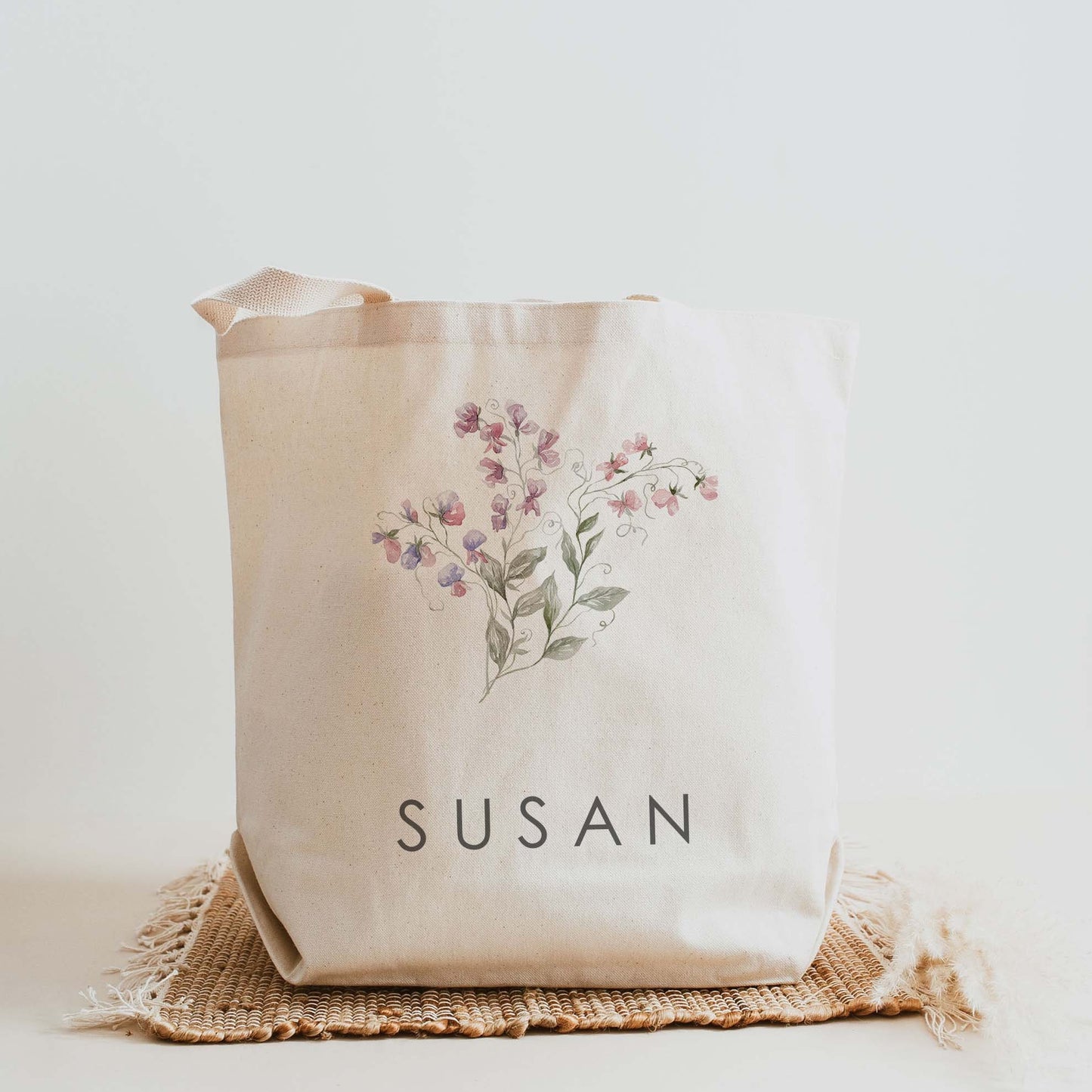 Birth Month Flower Personalized Canvas Tote Bag, Bachelorette Bridesmaid gifts, Birthday Gift for her, Wedding Gift, Gift for Mom, 62-TB