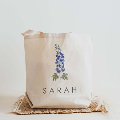 Birth Month Flower Personalized Canvas Tote Bag, Bachelorette Bridesmaid gifts, Birthday Gift for her, Wedding Gift, Gift for Mom, 62-TB