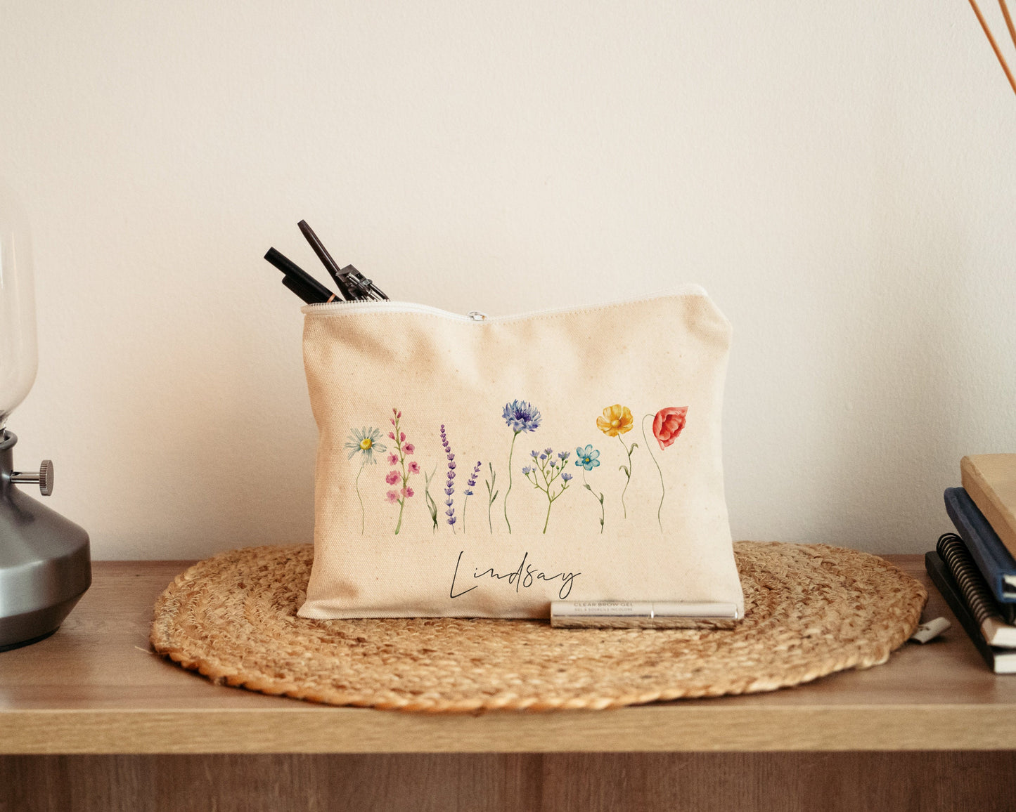 Custom Name Makeup Bag, Personalized Canvas Cosmetic Bag, Gifts For Bride, Bridesmaids, Makeup Pouch,Bachelorette Gifts Bag, 50-CC