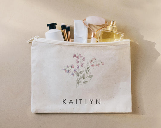 September Birth flower Personalized Canvas Makeup Bag, Birthday gift for her, gift for mom, best friends gift, Birthday Gifts, 32-CC