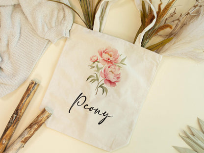 Daffodil Canvas Tote Bags,Birthday Gift for her, Bridal Party Gift, Mother Days Gift for Mom, Birth Flower Gift, Wedding gift, 510-TB
