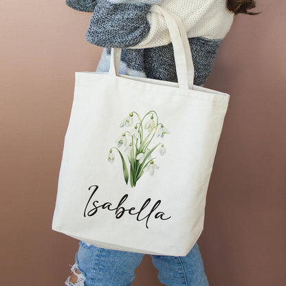 Daffodil Canvas Tote Bags,Birthday Gift for her, Bridal Party Gift, Mother Days Gift for Mom, Birth Flower Gift, Wedding gift, 510-TB