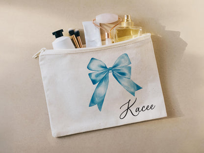 Personalized coquette bow makeup bag, Cosmetic bag, gift for her, birthday gift, Bridesmaid gift, Wedding gift, bachelorette party, 211-CC