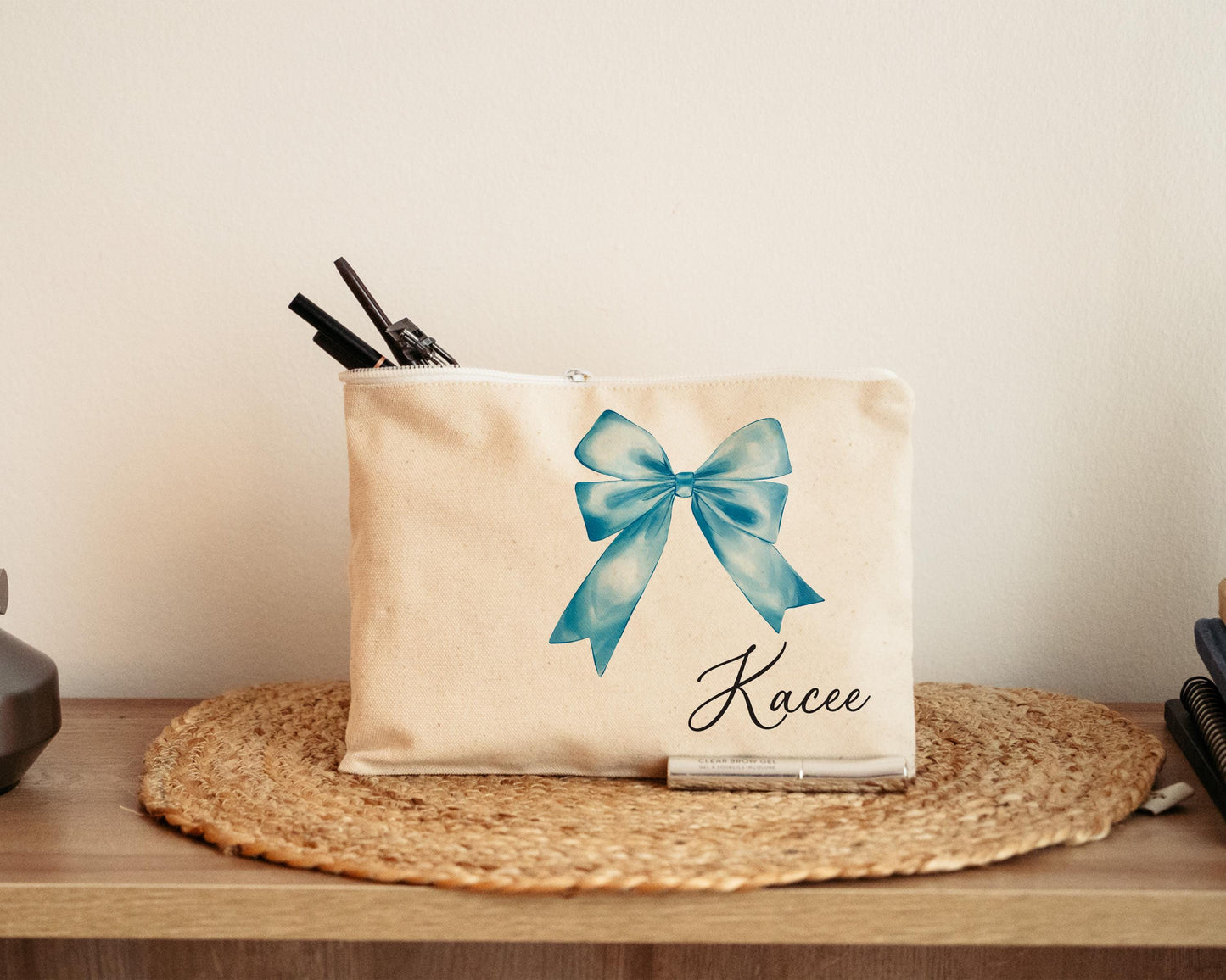 Personalized coquette bow makeup bag, Cosmetic bag, gift for her, birthday gift, Bridesmaid gift, Wedding gift, bachelorette party, 211-CC