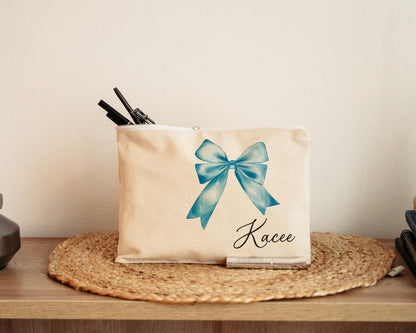 Personalized coquette bow makeup bag, Cosmetic bag, gift for her, birthday gift, Bridesmaid gift, Wedding gift, bachelorette party, 211-CC