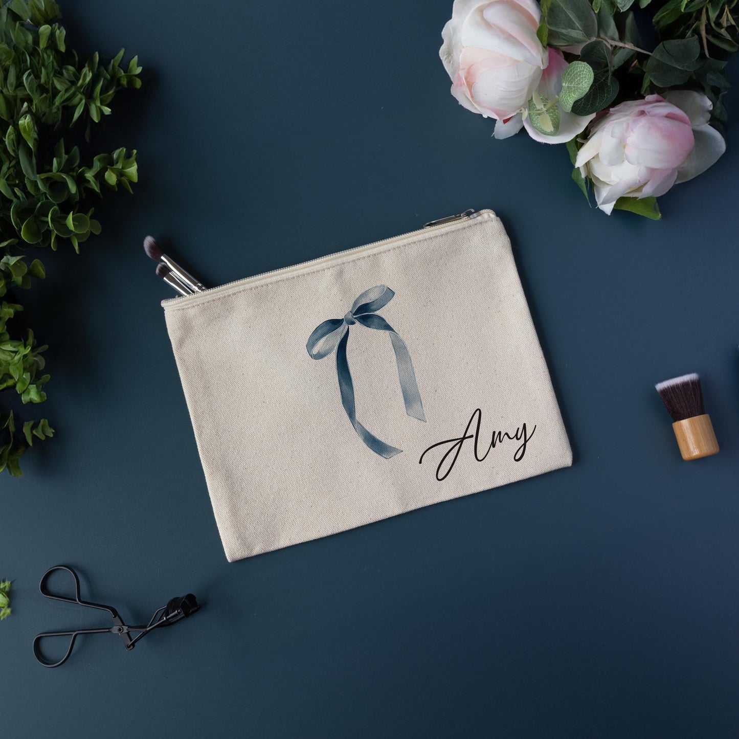 Personalized coquette bow makeup bag, Cosmetic bag, gift for her, birthday gift, Bridesmaid gift, Wedding gift, bachelorette party, 211-CC