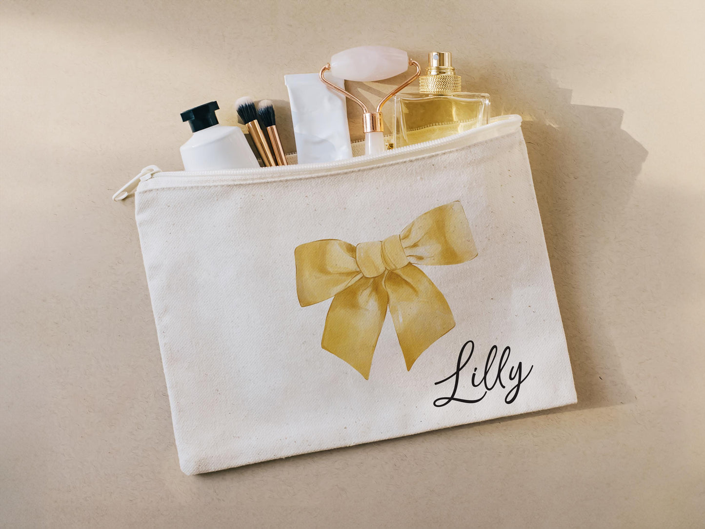 Personalized coquette bow makeup bag, Cosmetic bag, gift for her, birthday gift, Bridesmaid gift, Wedding gift, bachelorette party, 211-CC
