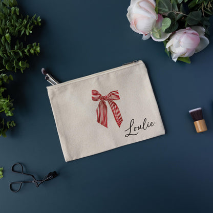 Personalized coquette bow makeup bag, Cosmetic bag, gift for her, birthday gift, Bridesmaid gift, Wedding gift, bachelorette party, 211-CC