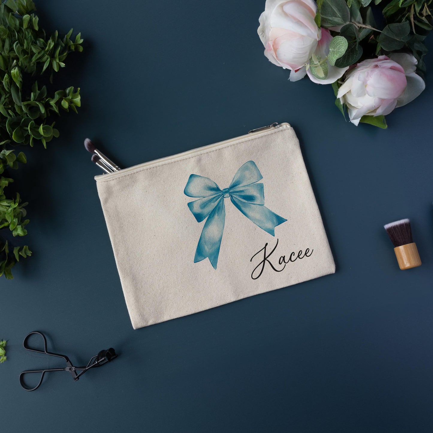 Personalized coquette bow makeup bag, Cosmetic bag, gift for her, birthday gift, Bridesmaid gift, Wedding gift, bachelorette party, 211-CC