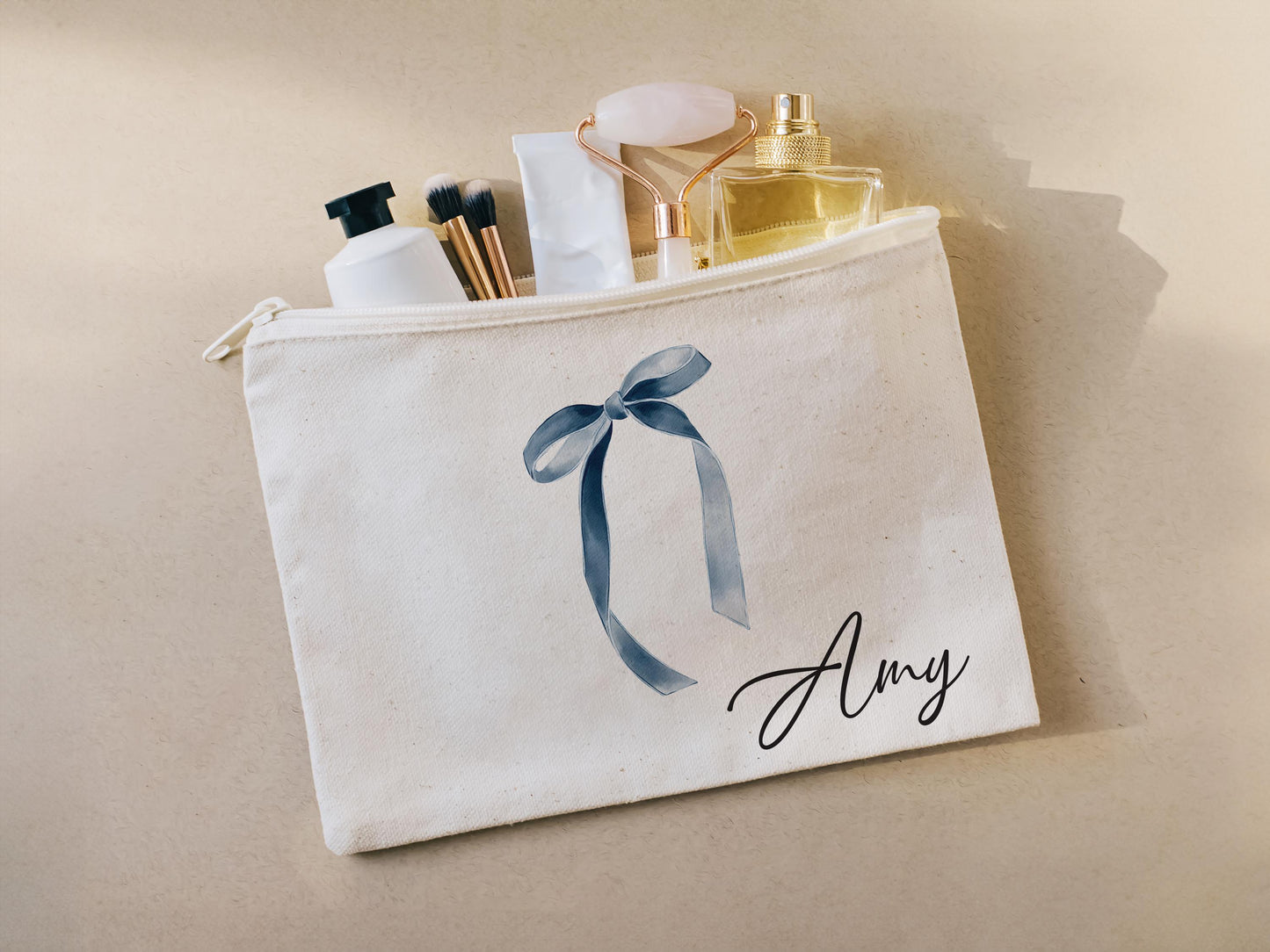 Personalized coquette bow makeup bag, Cosmetic bag, gift for her, birthday gift, Bridesmaid gift, Wedding gift, bachelorette party, 211-CC