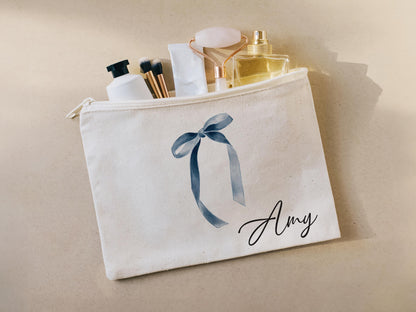Personalized coquette bow makeup bag, Cosmetic bag, gift for her, birthday gift, Bridesmaid gift, Wedding gift, bachelorette party, 211-CC