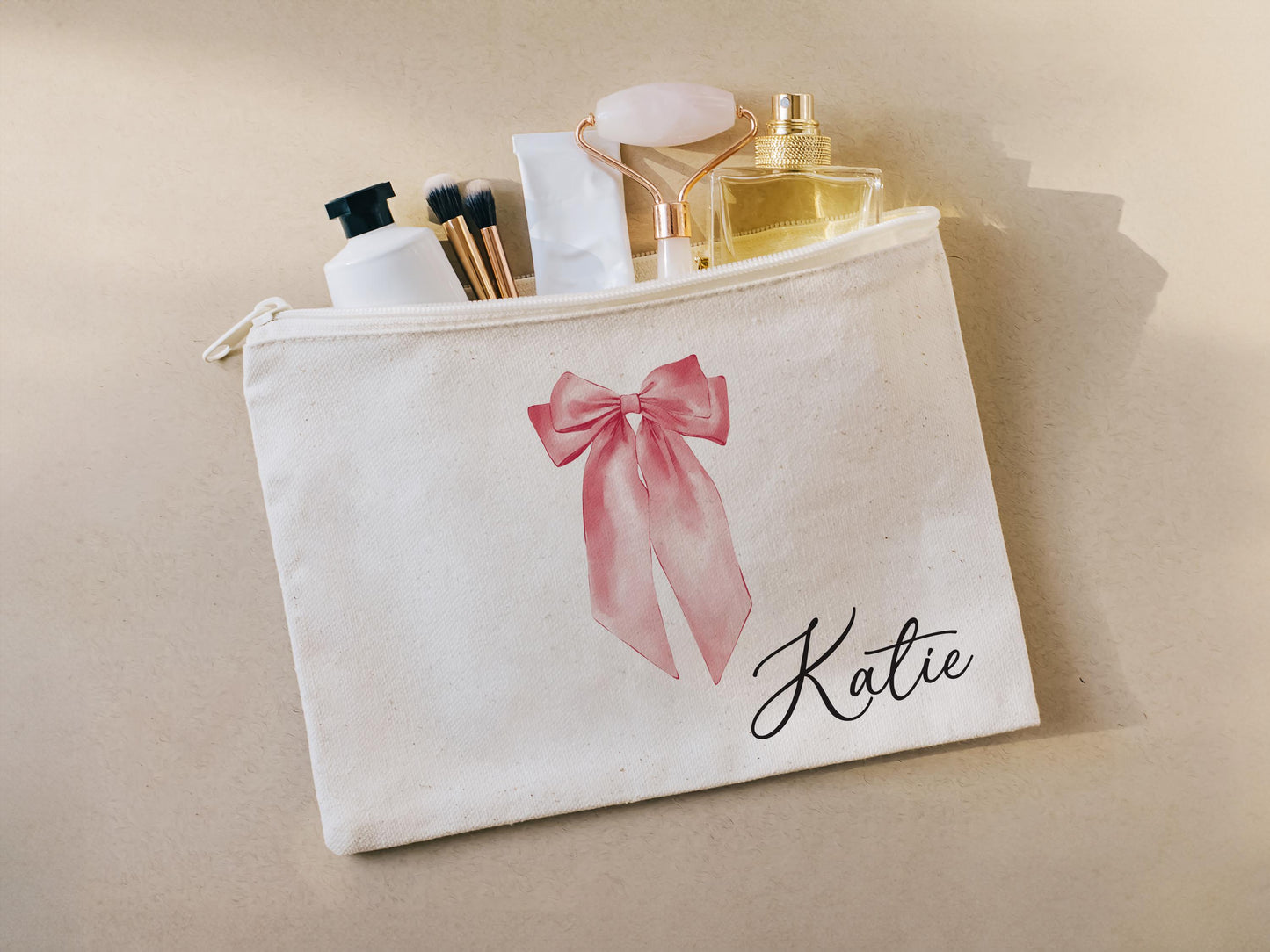 Personalized coquette bow makeup bag, Cosmetic bag, gift for her, birthday gift, Bridesmaid gift, Wedding gift, bachelorette party, 211-CC